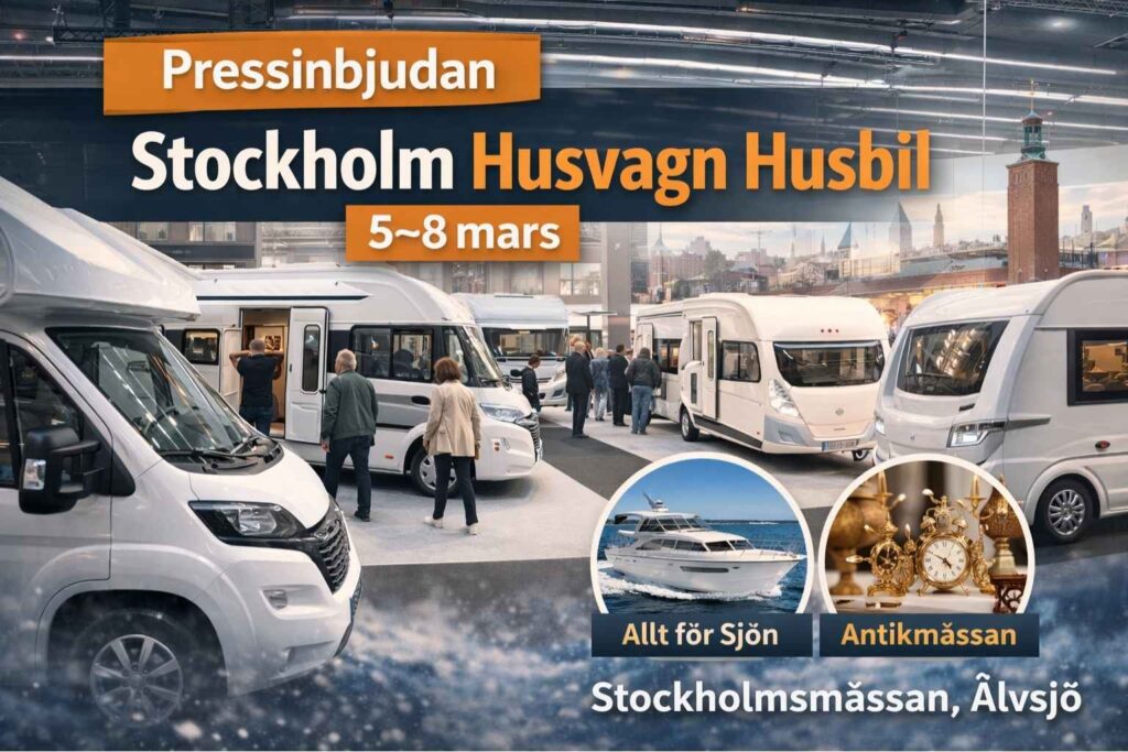 Stockholm Husvagn Husbil 5–8 mars på Stockholmsmässan med utställda husbilar, besökare och information om parallella mässor.